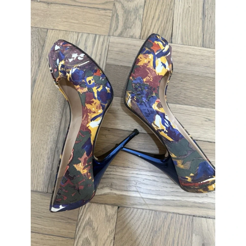 Giuseppe Zanotti Floral Silk Peep Toe Blue‎ Heels Pumps Size 9